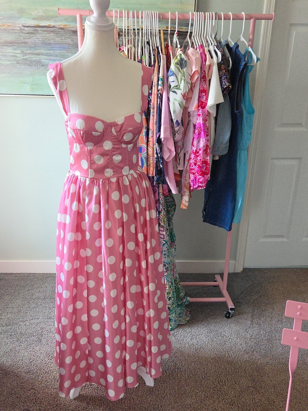 Ina Pink Polka Dot Midi Dress